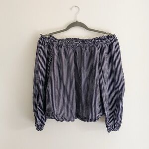 A New Day Off the Shoulder Dark Blue and white stripped long sleeve shirt. Small